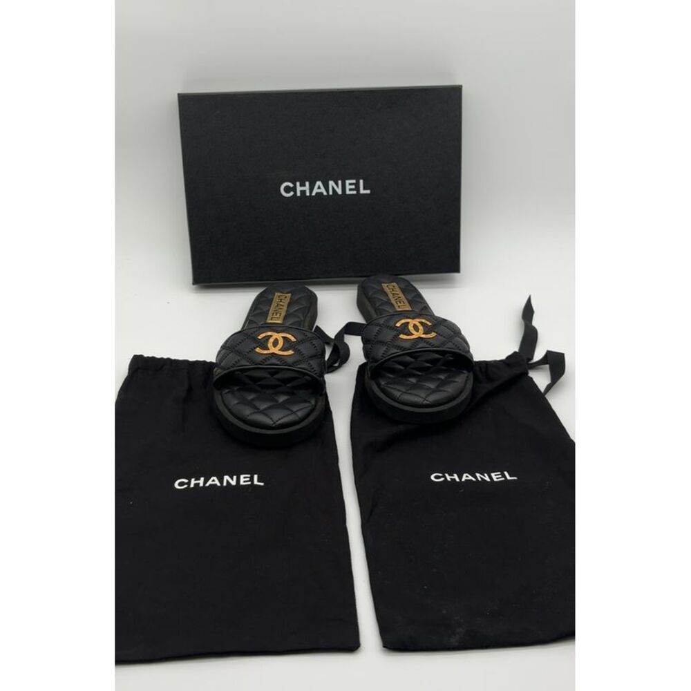 CHANEL Leather Slide Sandals